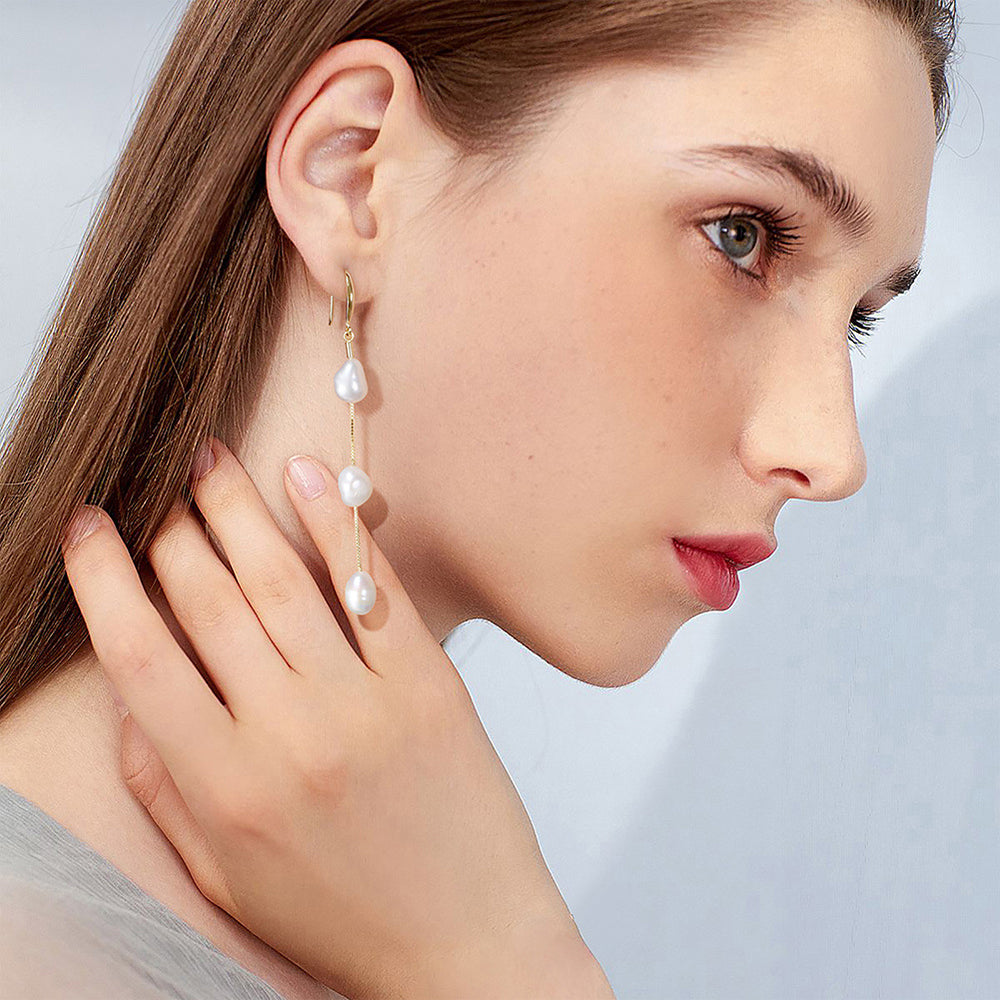 925 Sterling Silver Natural Pearl Hook Earrings Fashion Jewelry Gift for Women Girl