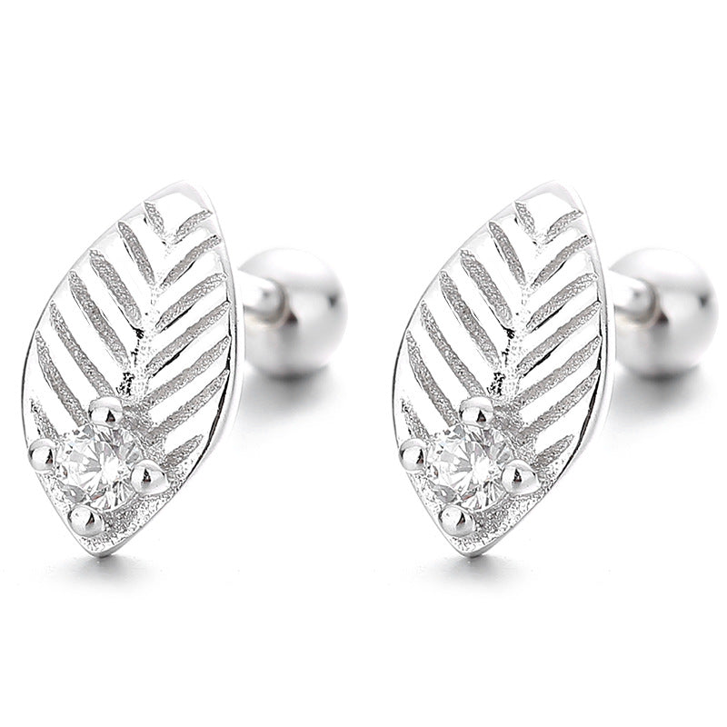 925 Sterling Silver Leaf Screw Back Stud Earrings