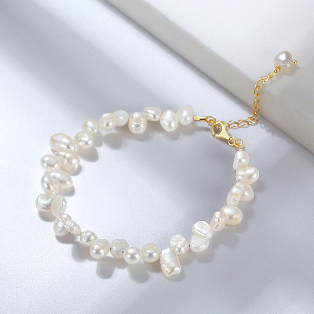 925 Sterling Silver Pearl Bracelet Fashion Jewelry Gift for Women Girls