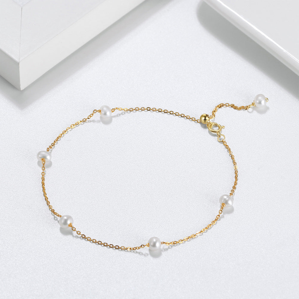 925 Sterling Silver Pearl Bracelet Fashion Jewelry Gift for Women Girls