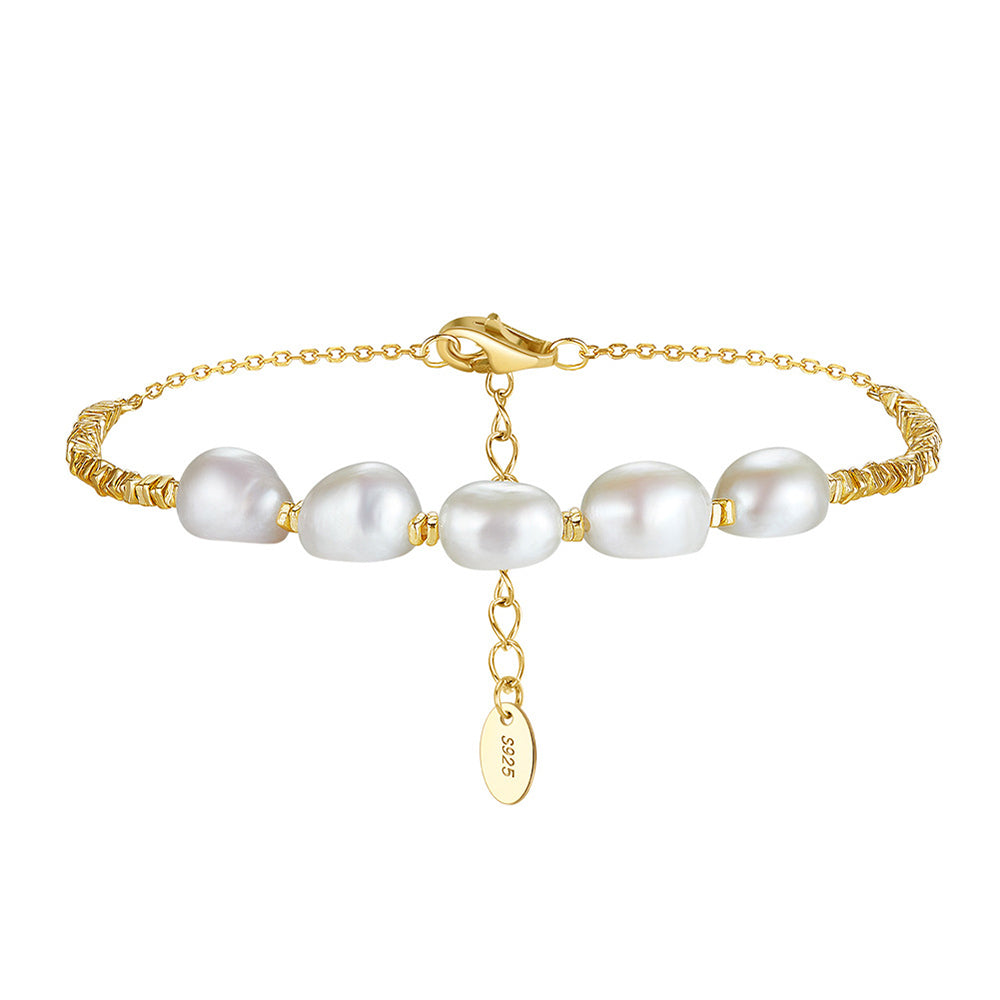 925 Sterling Silver Pearl Bracelet Fashion Jewelry Gift for Women Girls