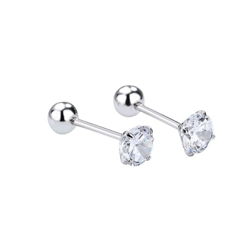 925 Sterling Silver Zircon Screw Back Stud Earrings
