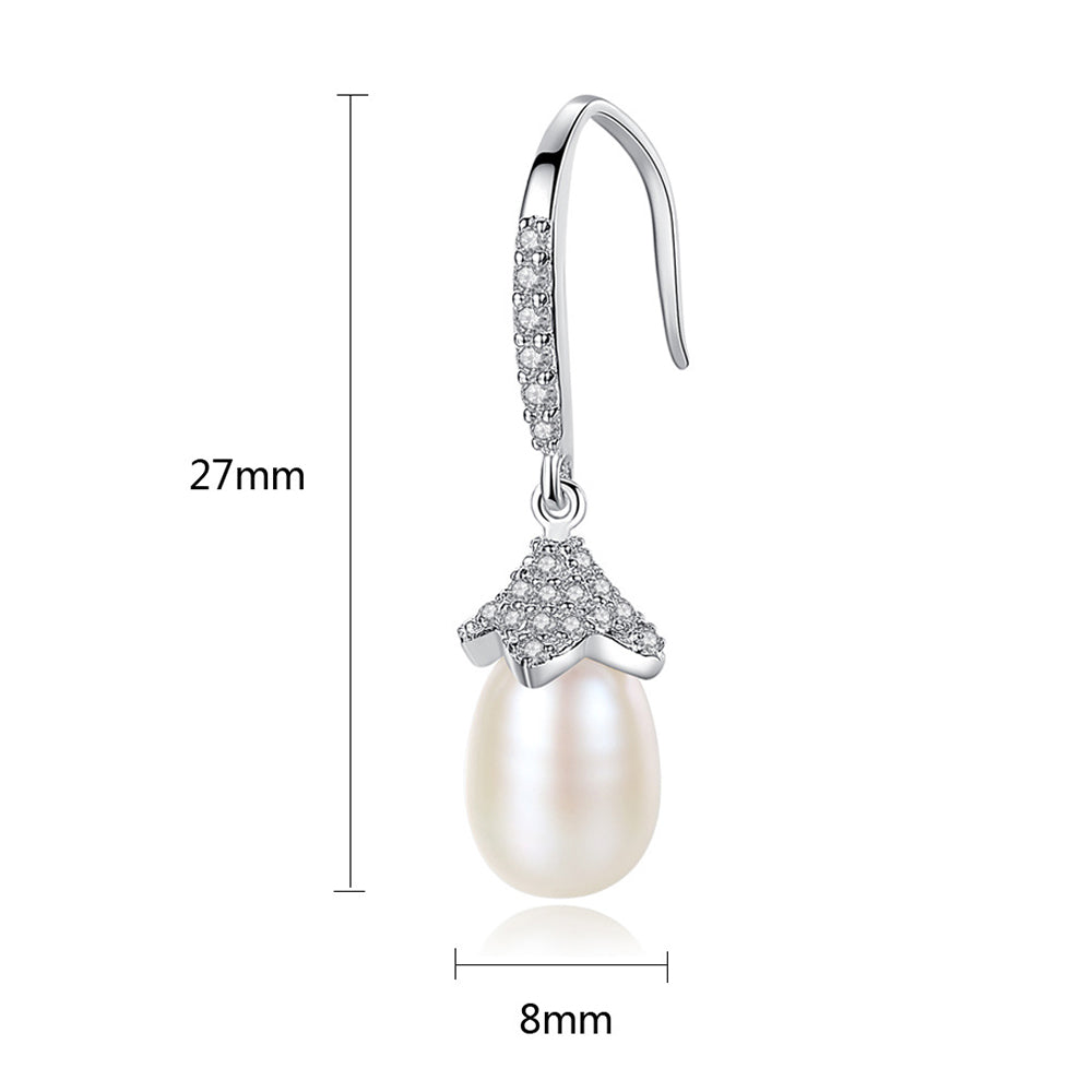 925 Sterling Silver Natural Pearl Drop Earrings Fashion Jewelry Gift for Women Girls