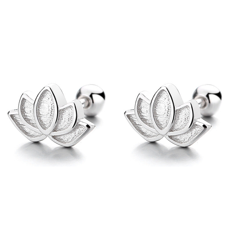 925 Sterling Silver Lotus Screw Back Stud Earrings