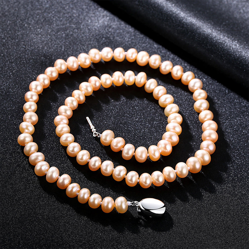 925 Sterling Silver Natural Pearl Necklace Fashion Jewelry Gift for Women Girls
