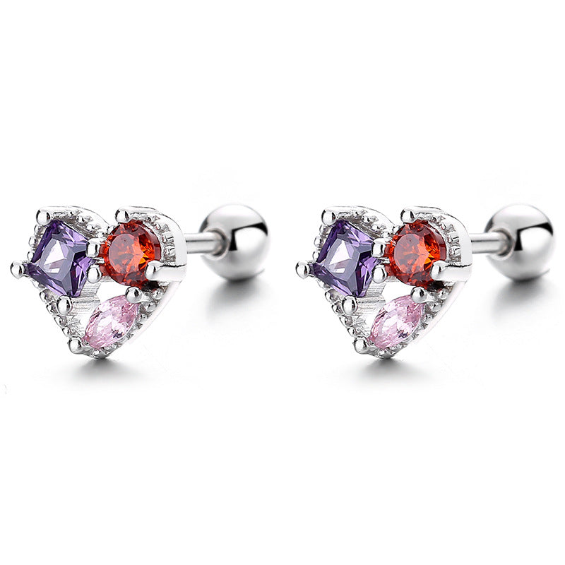 925 Sterling Silver Heart Screw Back Stud Earrings
