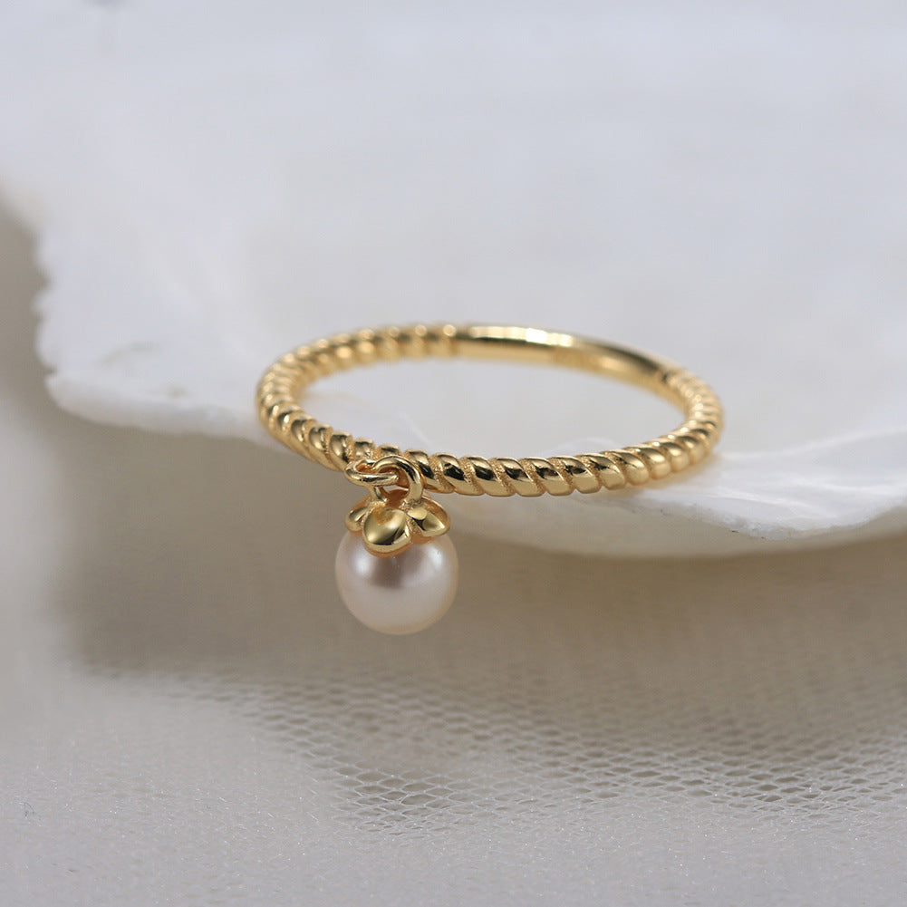 925 Sterling Silver Natural Pearl Ring Fashion Jewelry Gift for Women Girls