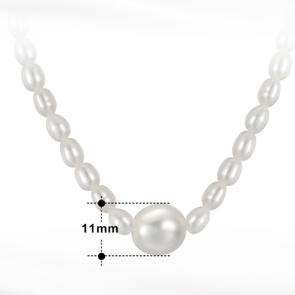925 Sterling Silver Natural Pearl Necklace Fashion Jewelry Gift for Women Girls