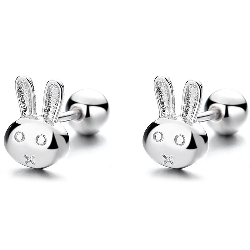 925 Sterling Silver Rabbit Screw Back Stud Earrings