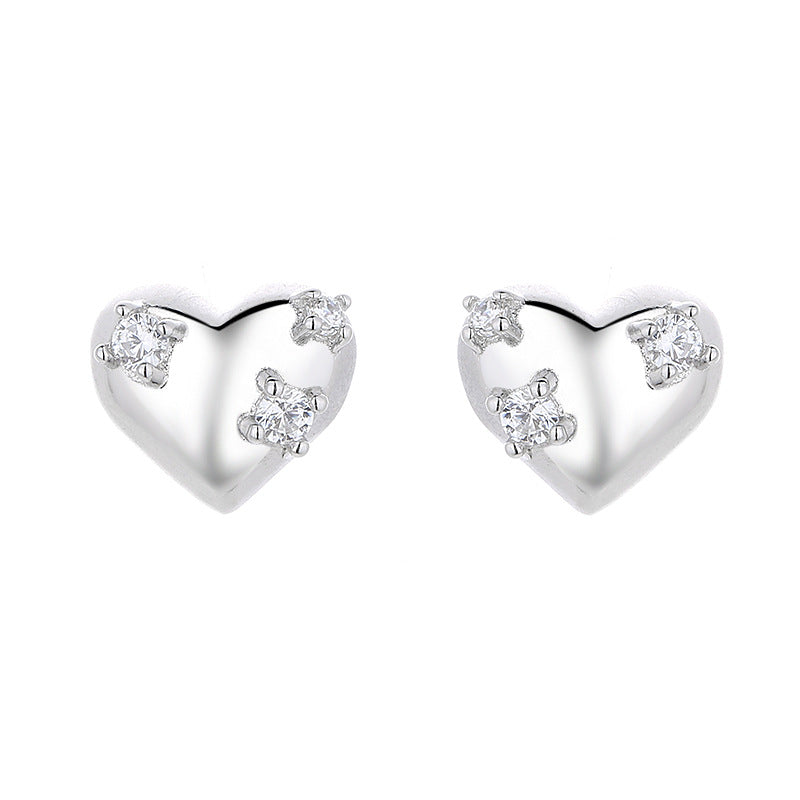 925 Sterling Silver Heart Screw Back Stud Earrings