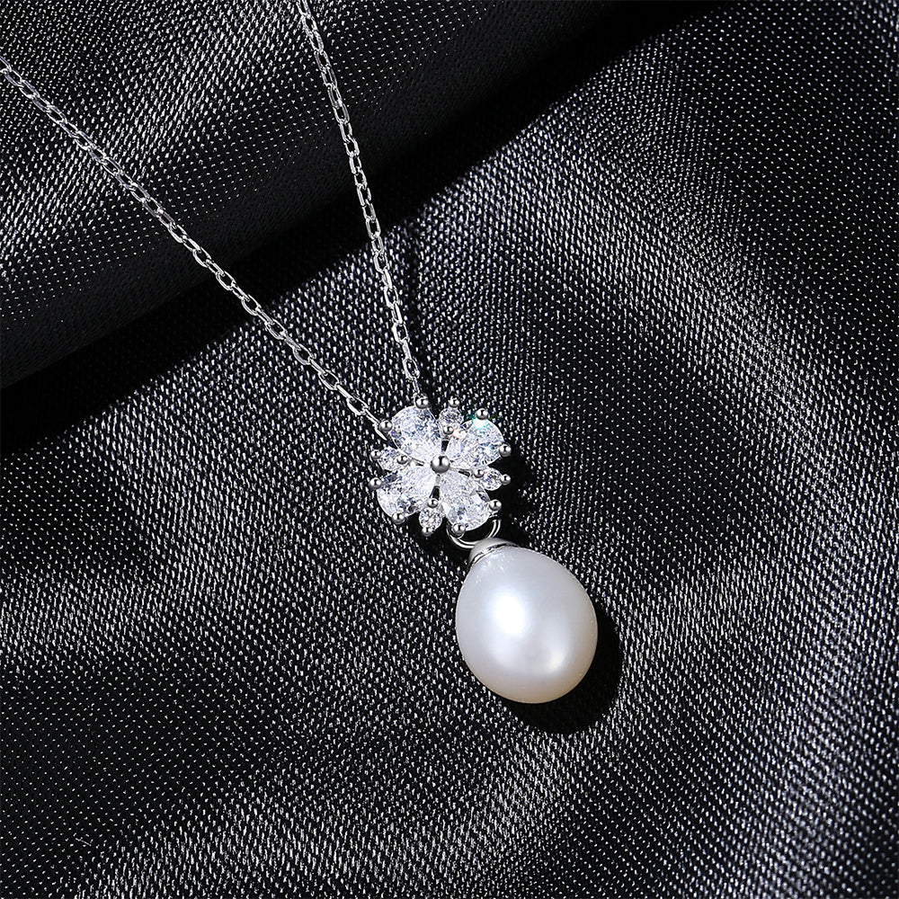 925 Sterling Silver Natural Pearl Drop Necklace Fashion Jewelry Gift for Women Girls