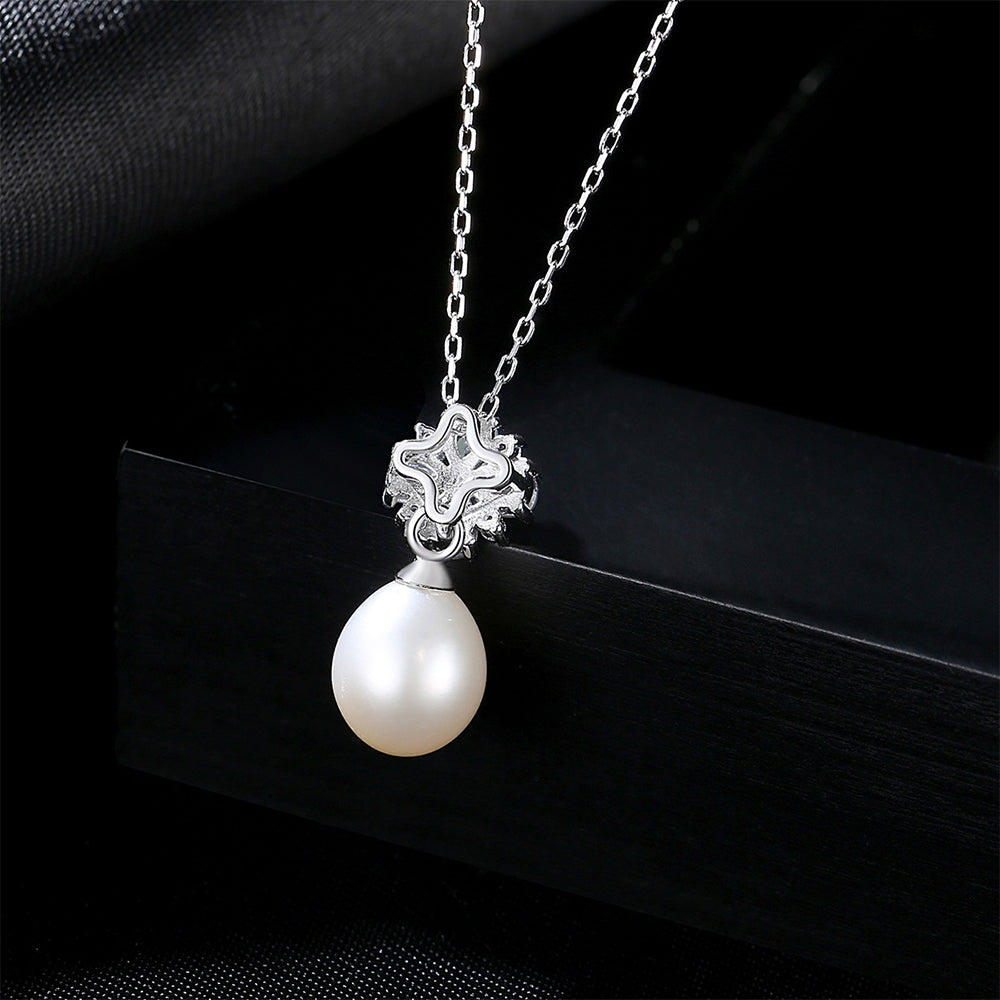 925 Sterling Silver Natural Pearl Drop Necklace Fashion Jewelry Gift for Women Girls