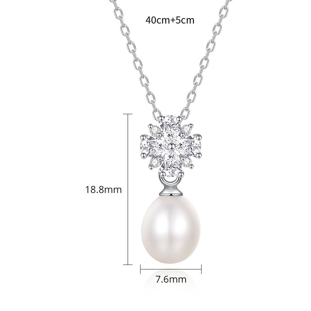 925 Sterling Silver Natural Pearl Drop Necklace Fashion Jewelry Gift for Women Girls