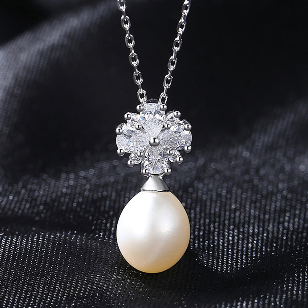 925 Sterling Silver Natural Pearl Drop Necklace Fashion Jewelry Gift for Women Girls