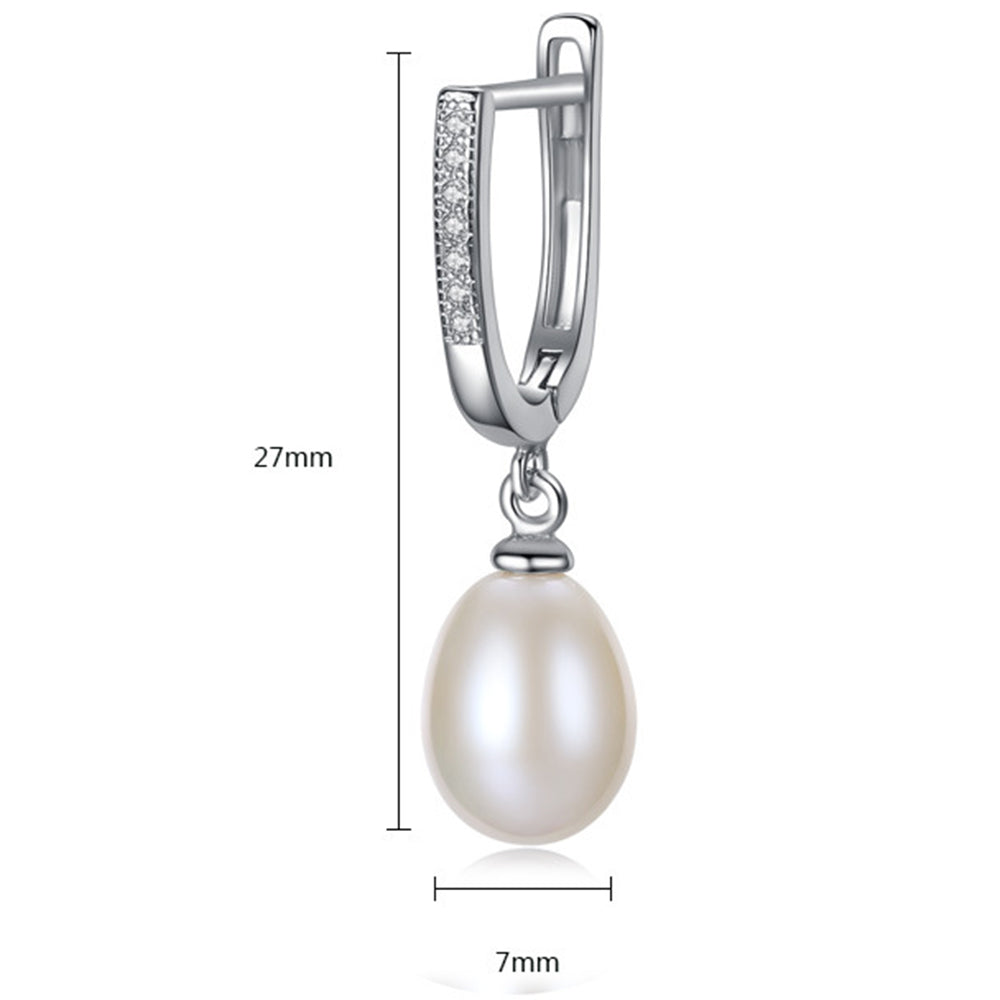 925 Sterling Silver Natural Pearl Drop Huggie Earrings Fashion Jewelry Gift for Women Girls