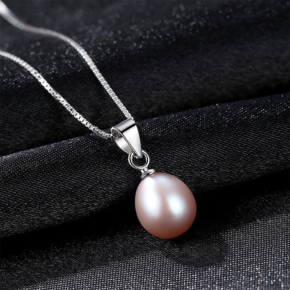 925 Sterling Silver Natural Pearl Drop Necklace Fashion Jewelry Gift for Women Girls