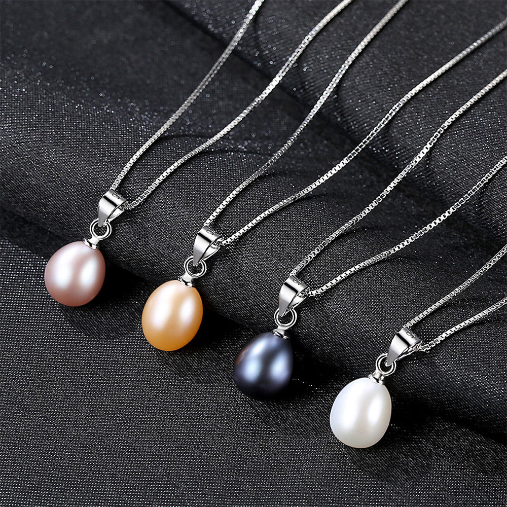925 Sterling Silver Natural Pearl Drop Necklace Fashion Jewelry Gift for Women Girls