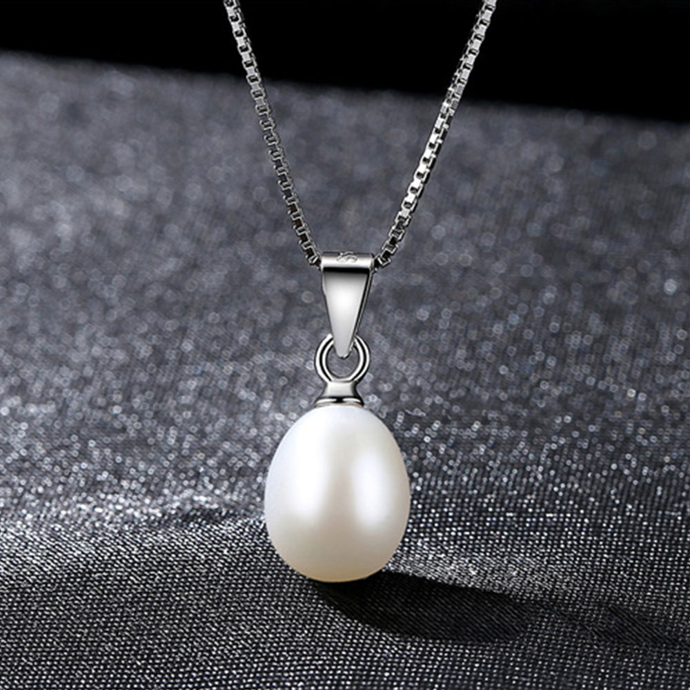 925 Sterling Silver Natural Pearl Drop Necklace Fashion Jewelry Gift for Women Girls