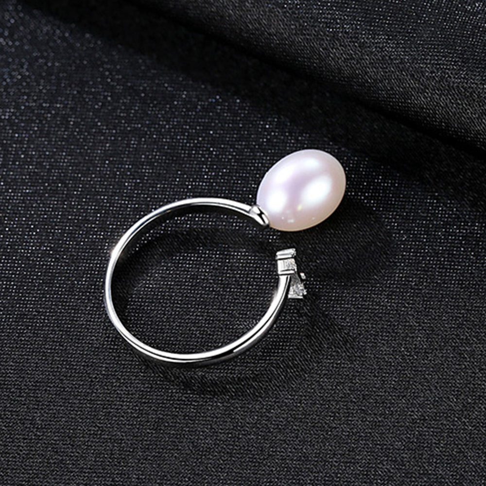925 Sterling Silver Natural Pearl Ring Fashion Jewelry Gift for Women Girls