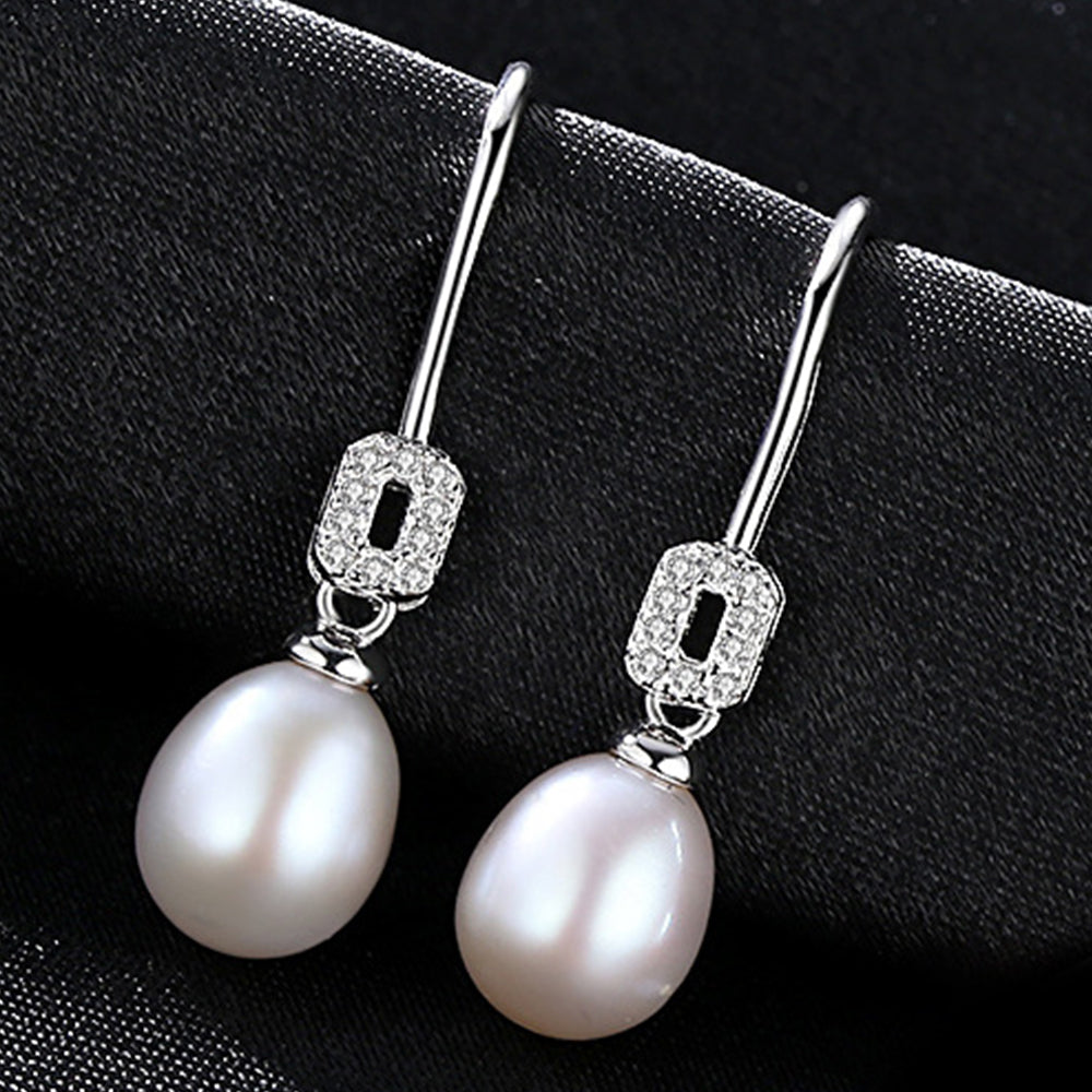 Pendientes de gancho con perla natural de plata de ley 925, joyería de moda, regalo para mujeres y niñas.