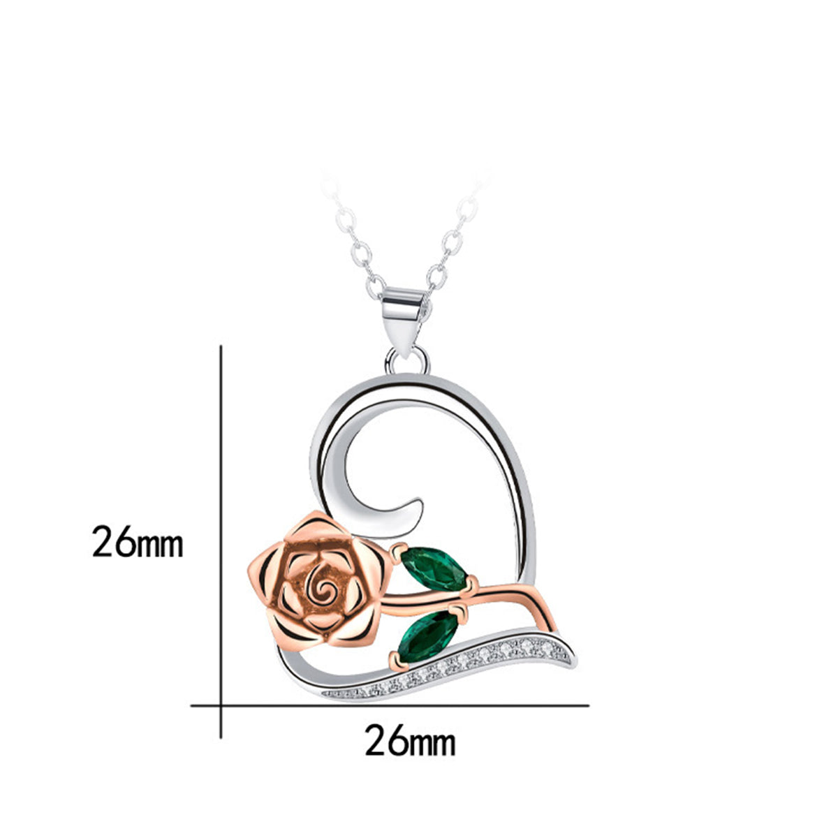 Copper With Silver/Rosgold Plated Heart Rose Pendant Necklace