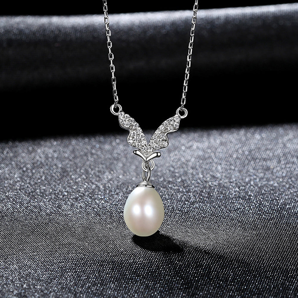 925 Sterling Silver Natural Pearl Drop Necklace Fashion Jewelry Gift for Women Girls