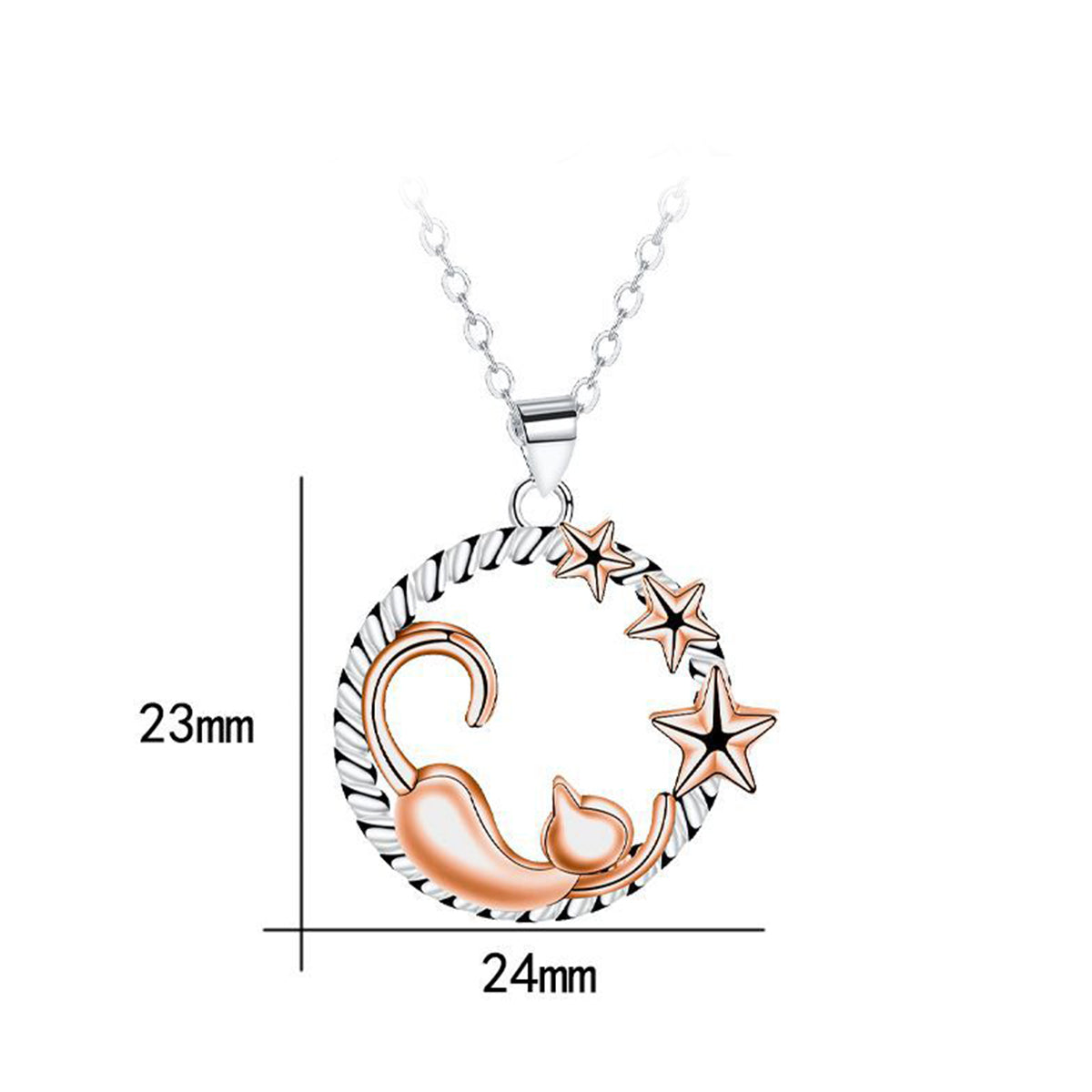 Copper With Silver/Rosgold Plated Cat Stars Pendant Necklace
