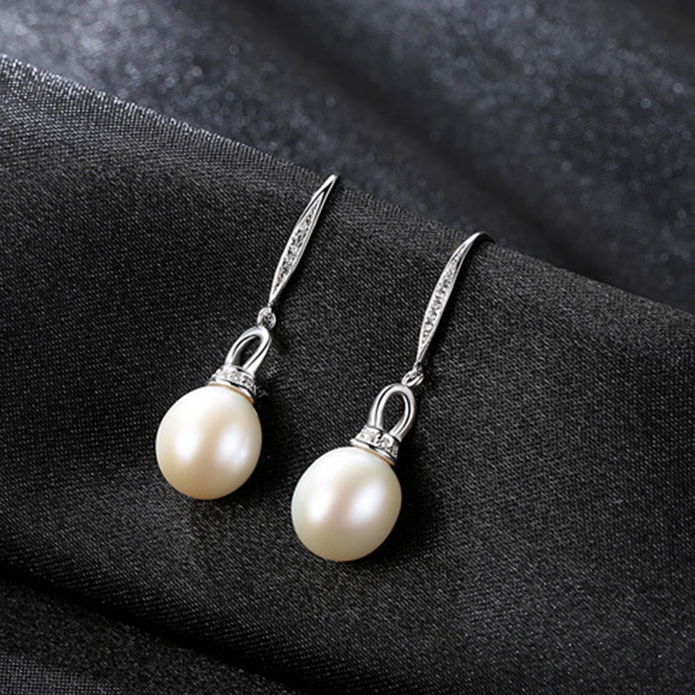 Pendientes colgantes de perla natural de plata de ley 925, joyería de moda, regalo para mujeres y niñas.