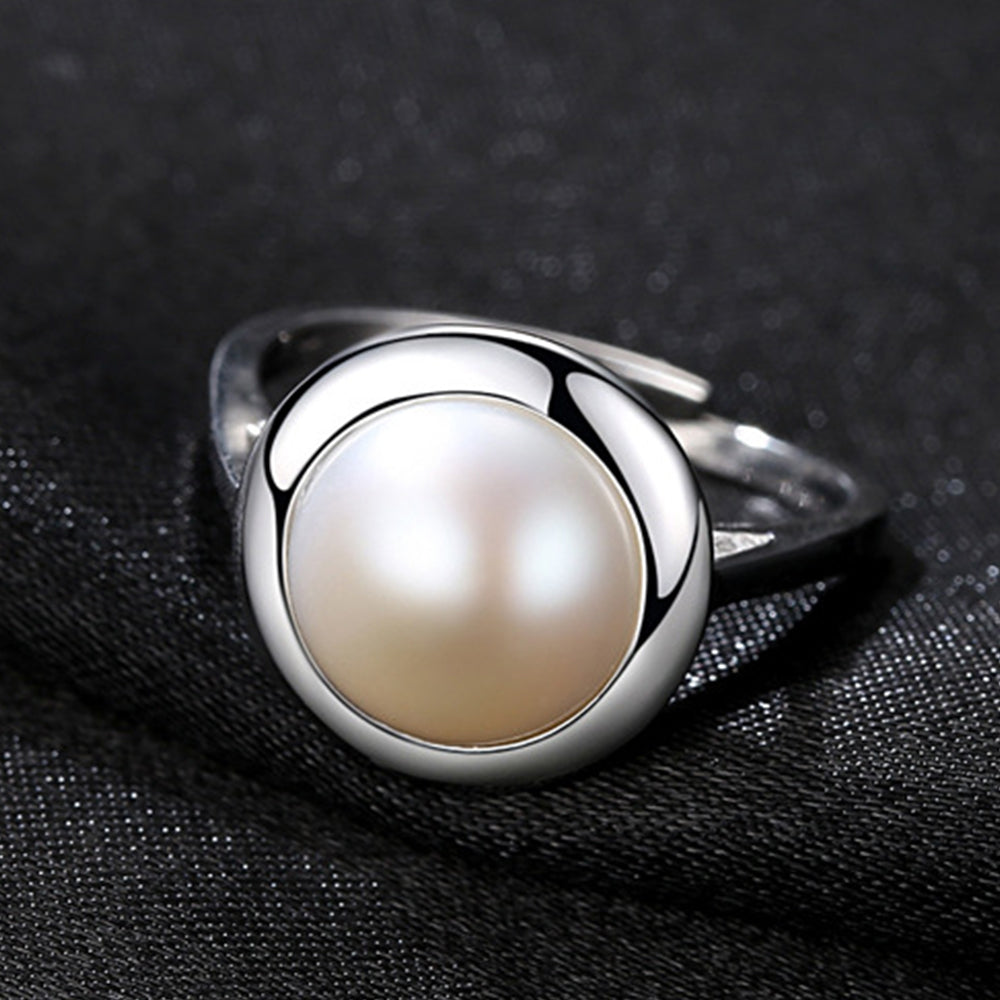 925 Sterling Silver Natural Pearl Ring Fashion Jewelry Gift for Women Girls