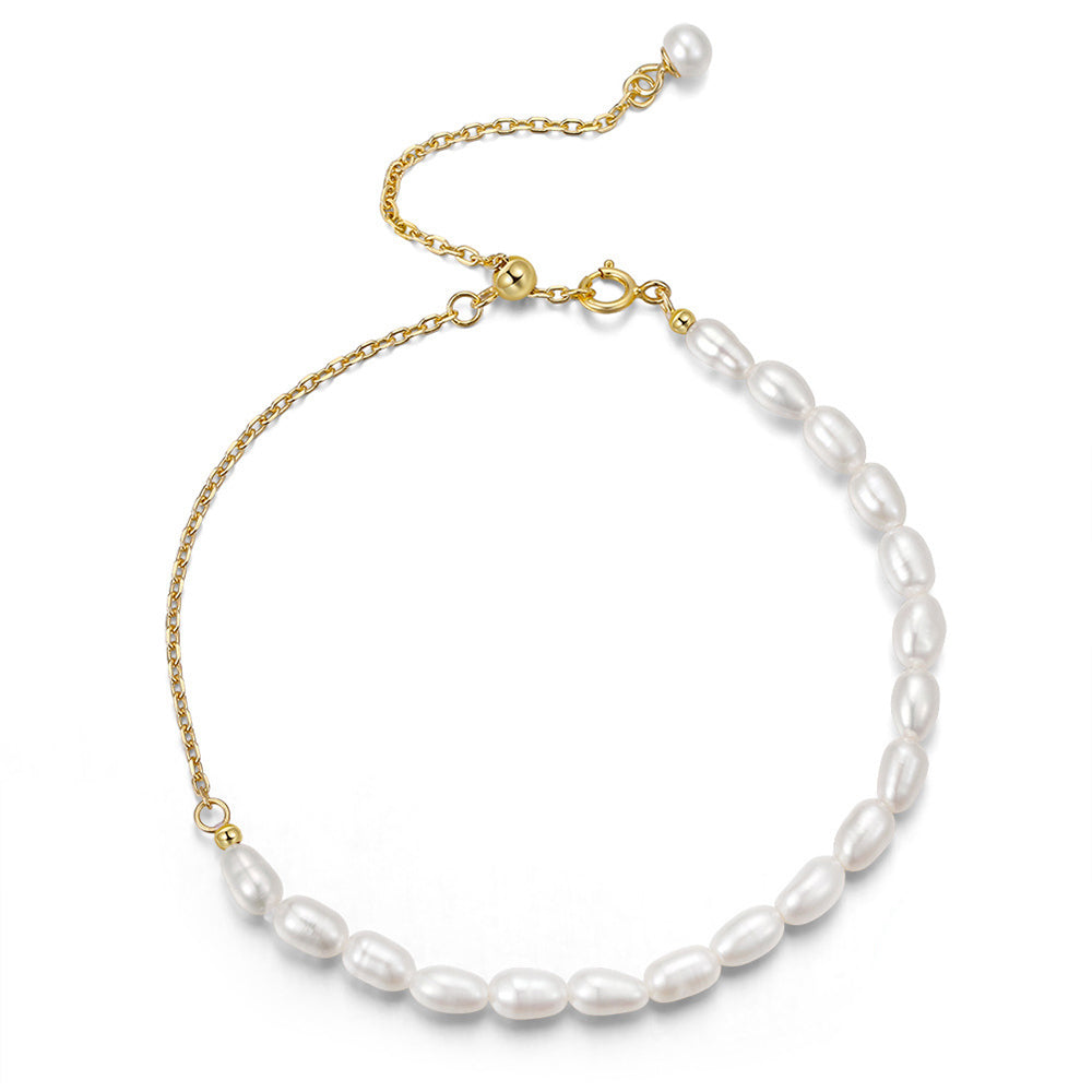 925 Sterling Silver Pearl Bracelet Fashion Jewelry Gift for Women Girls