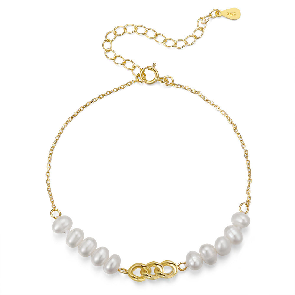 925 Sterling Silver Pearl Bracelet Fashion Jewelry Gift for Women Girls