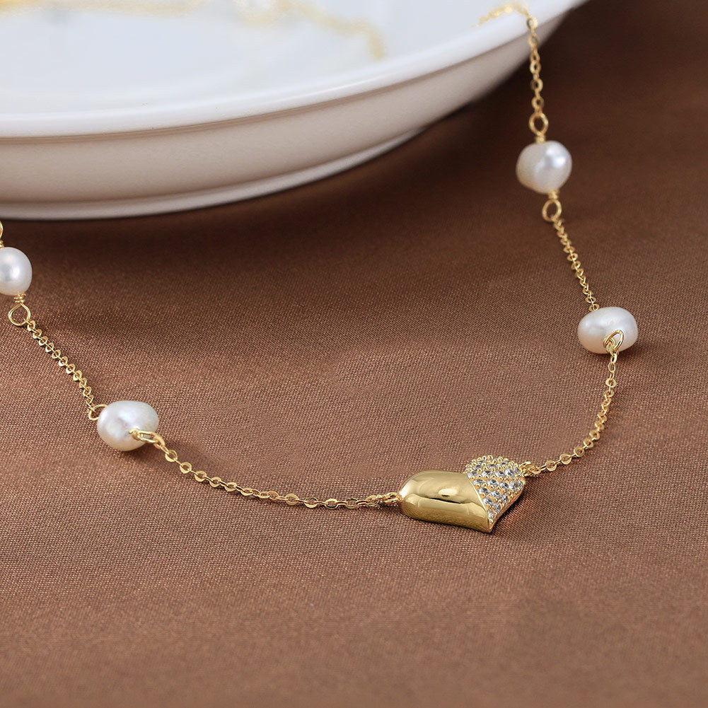 925 Sterling Silver Natural Pearl Necklace Fashion Jewelry Gift for Women Girls