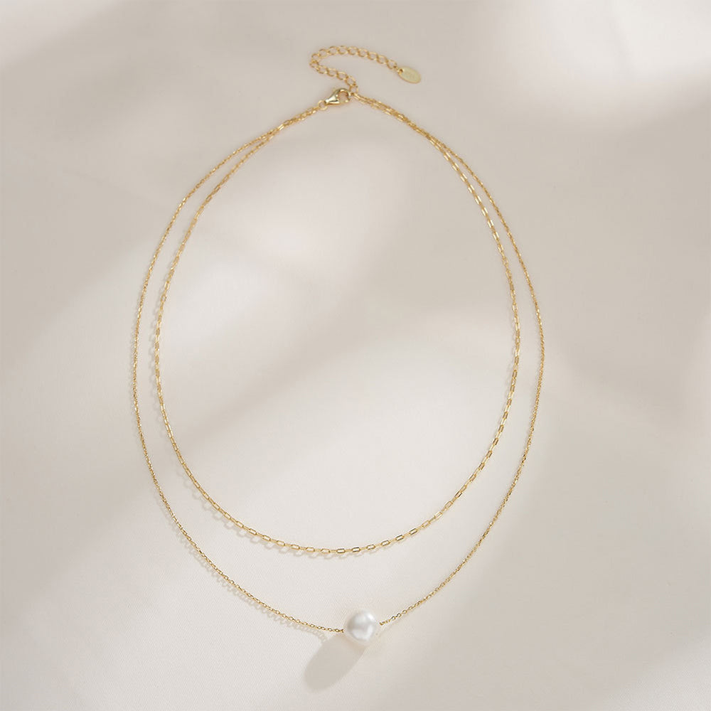 925 Sterling Silver Natural Pearl Necklace Fashion Jewelry Gift for Women Girls