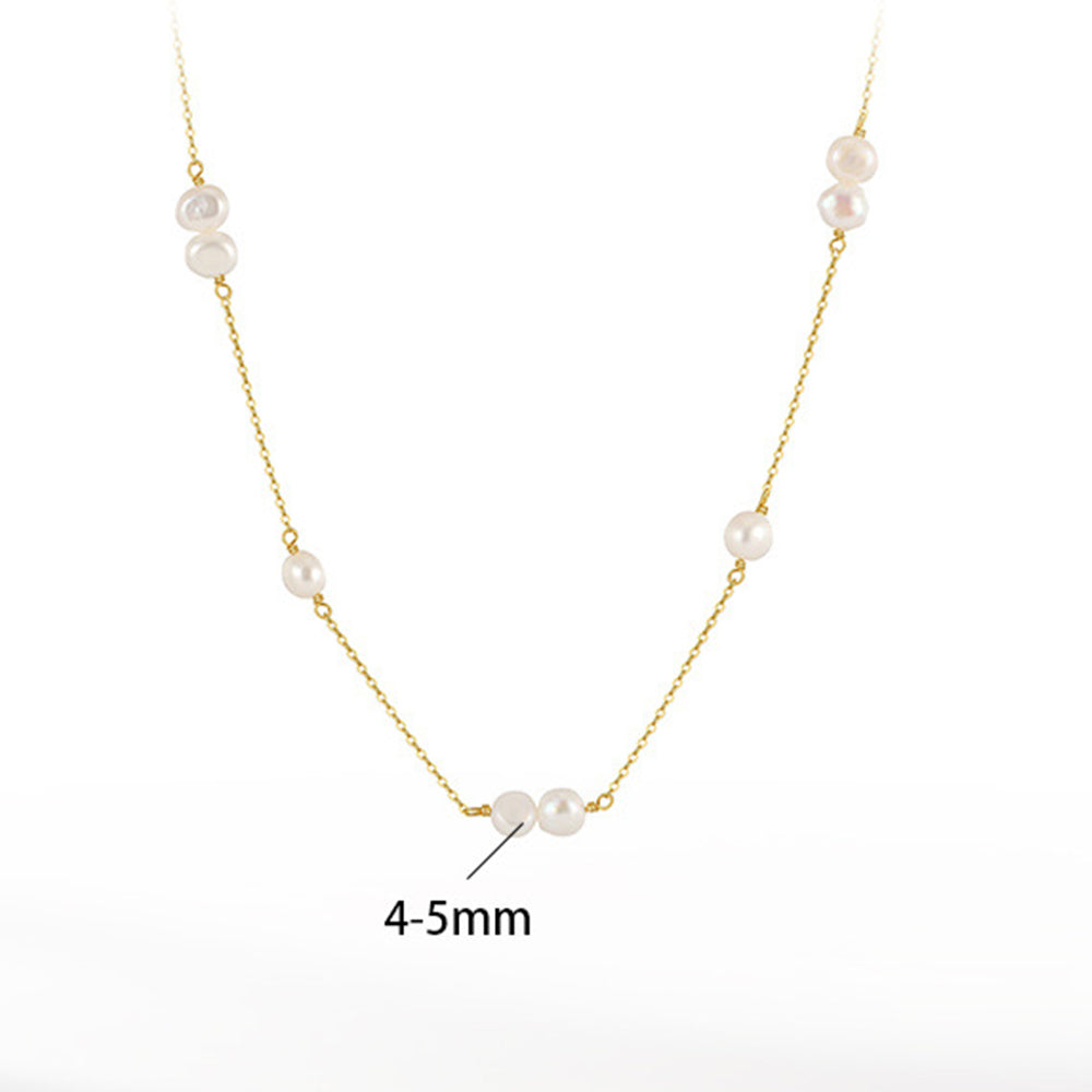 925 Sterling Silver Natural Pearl Necklace Fashion Jewelry Gift for Women Girls