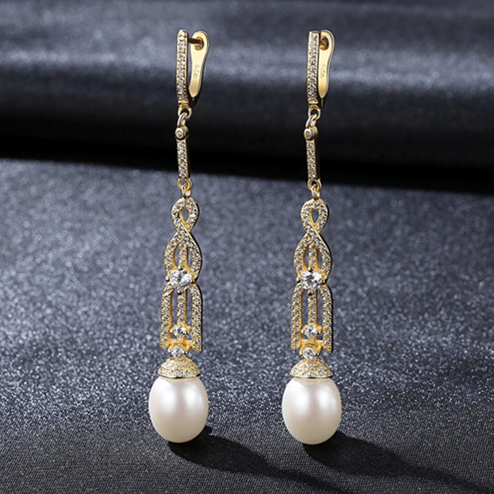 Pendientes colgantes de perla natural de plata de ley 925, joyería de moda, regalo para mujeres y niñas.
