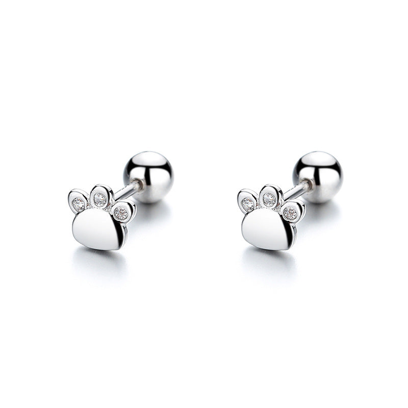 925 Sterling Silver Paw Screw Back Stud Earrings
