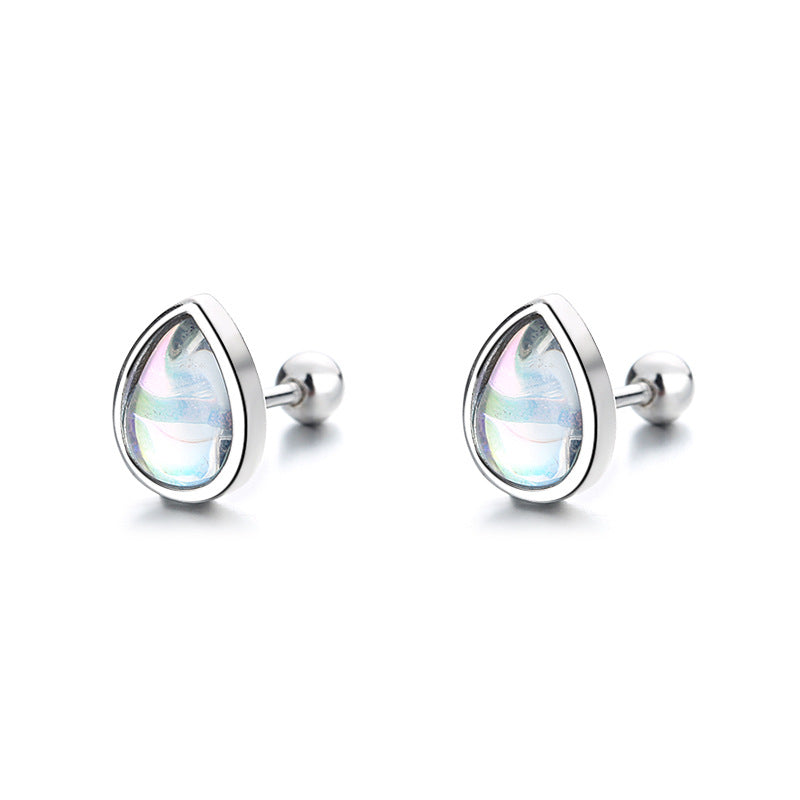 925 Sterling Silver Moonstone Screwed Earrings