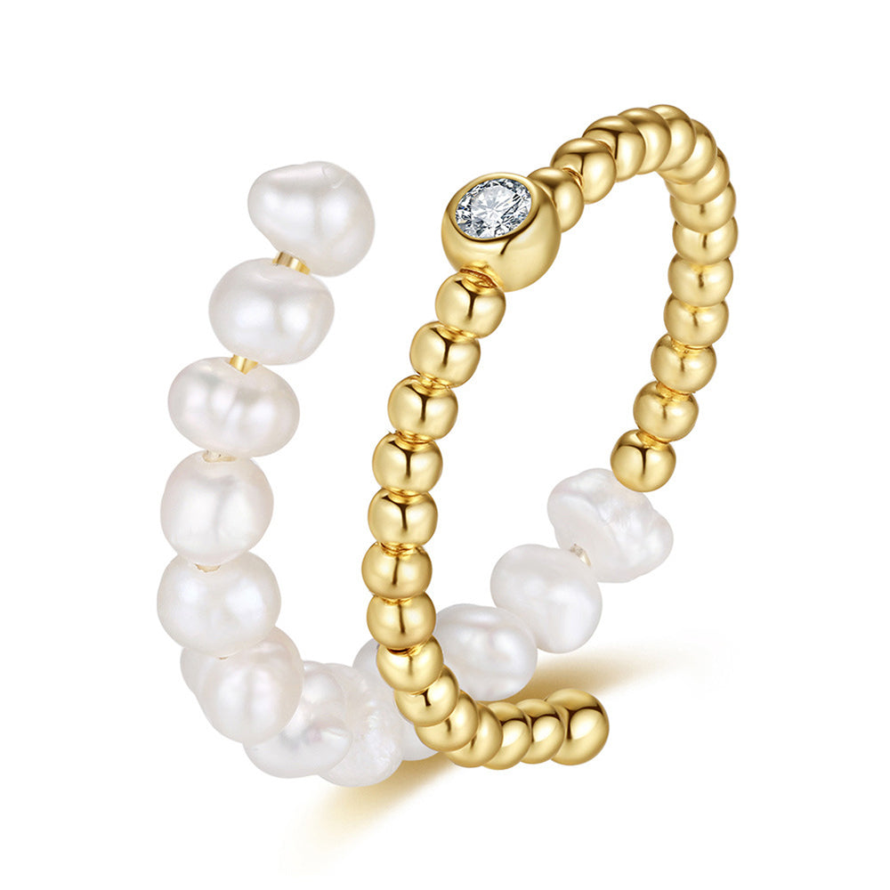 925 Sterling Silver Natural Pearl Ring Fashion Jewelry Gift for Women Girls