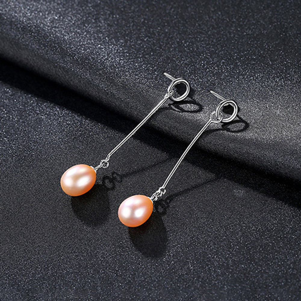 925 Sterling Silver Natural Pearl Drop Earrings Fashion Jewelry Gift for Women Girls