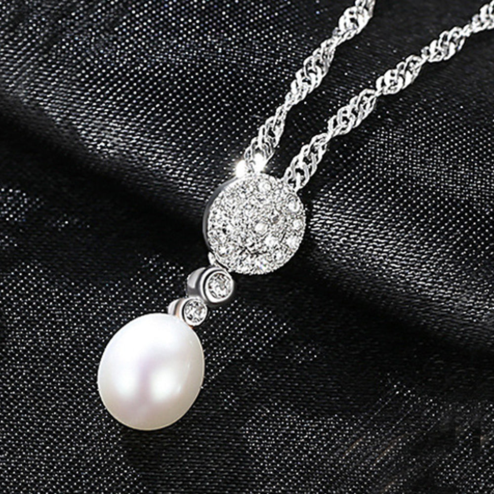 925 Sterling Silver Natural Pearl Drop Necklace Fashion Jewelry Gift for Women Girls