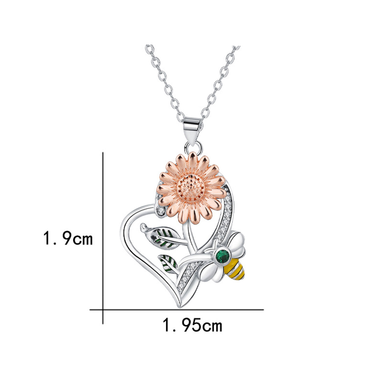 Copper With Silver/Rosegold Plated Sunflower and Bee Pendant Necklace for Women