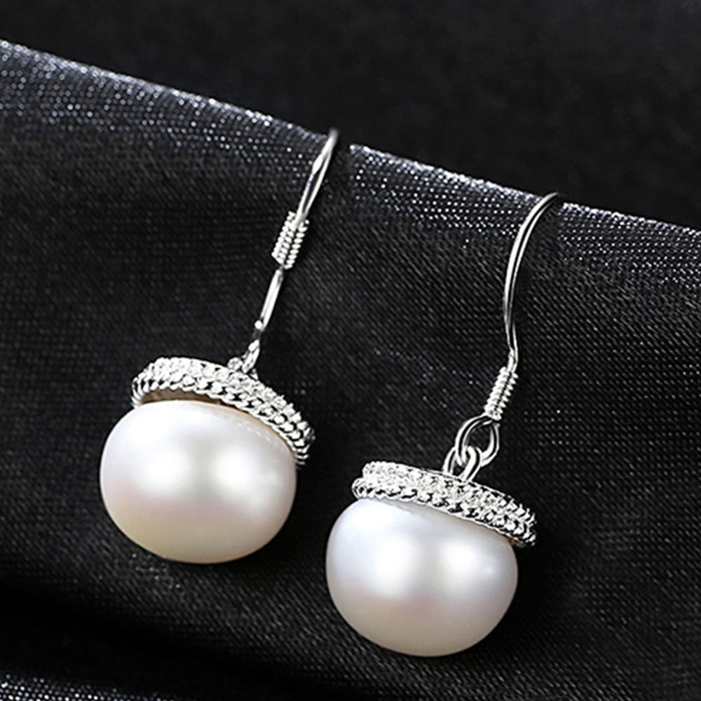 925 Sterling Silver Natural Pearl Drop Earrings Fashion Jewelry Gift for Women Girls