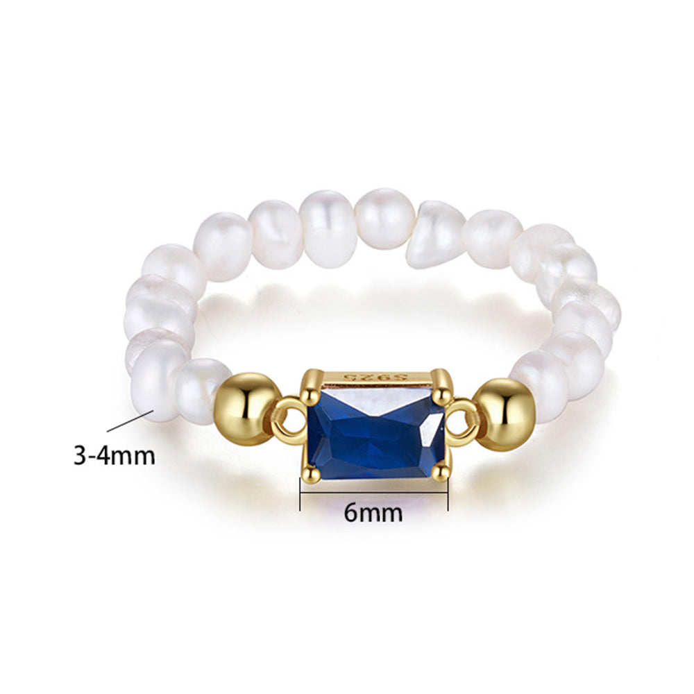 925 Sterling Silver Natural Pearl Ring Fashion Jewelry Gift for Women Girls