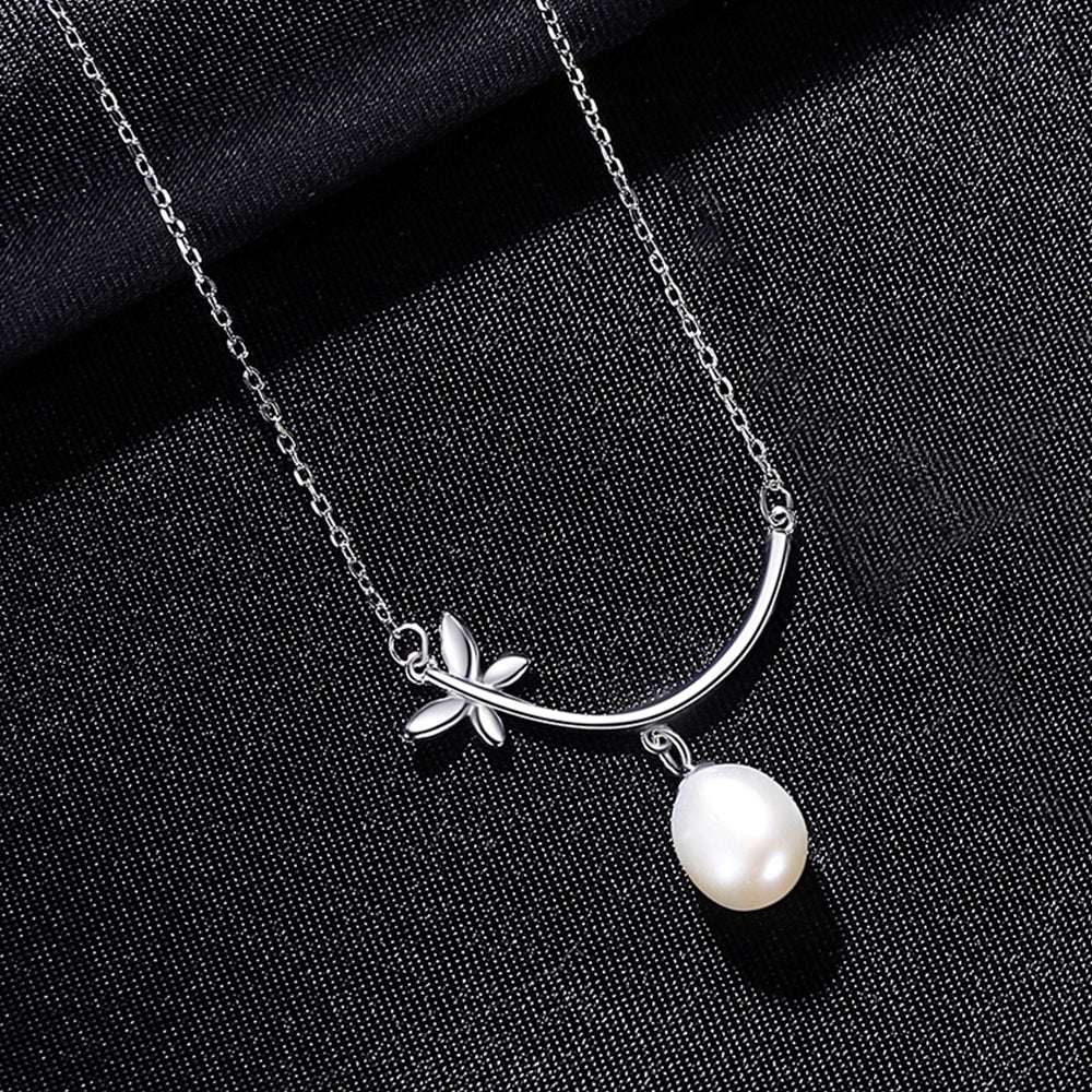925 Sterling Silver Natural Pearl Drop Necklace Fashion Jewelry Gift for Women Girls