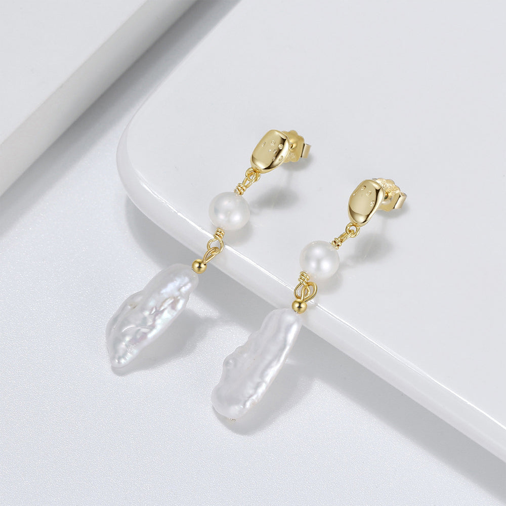 925 Sterling Silver Natural Pearl Earrings Fashion Jewelry Gift for Women Girl