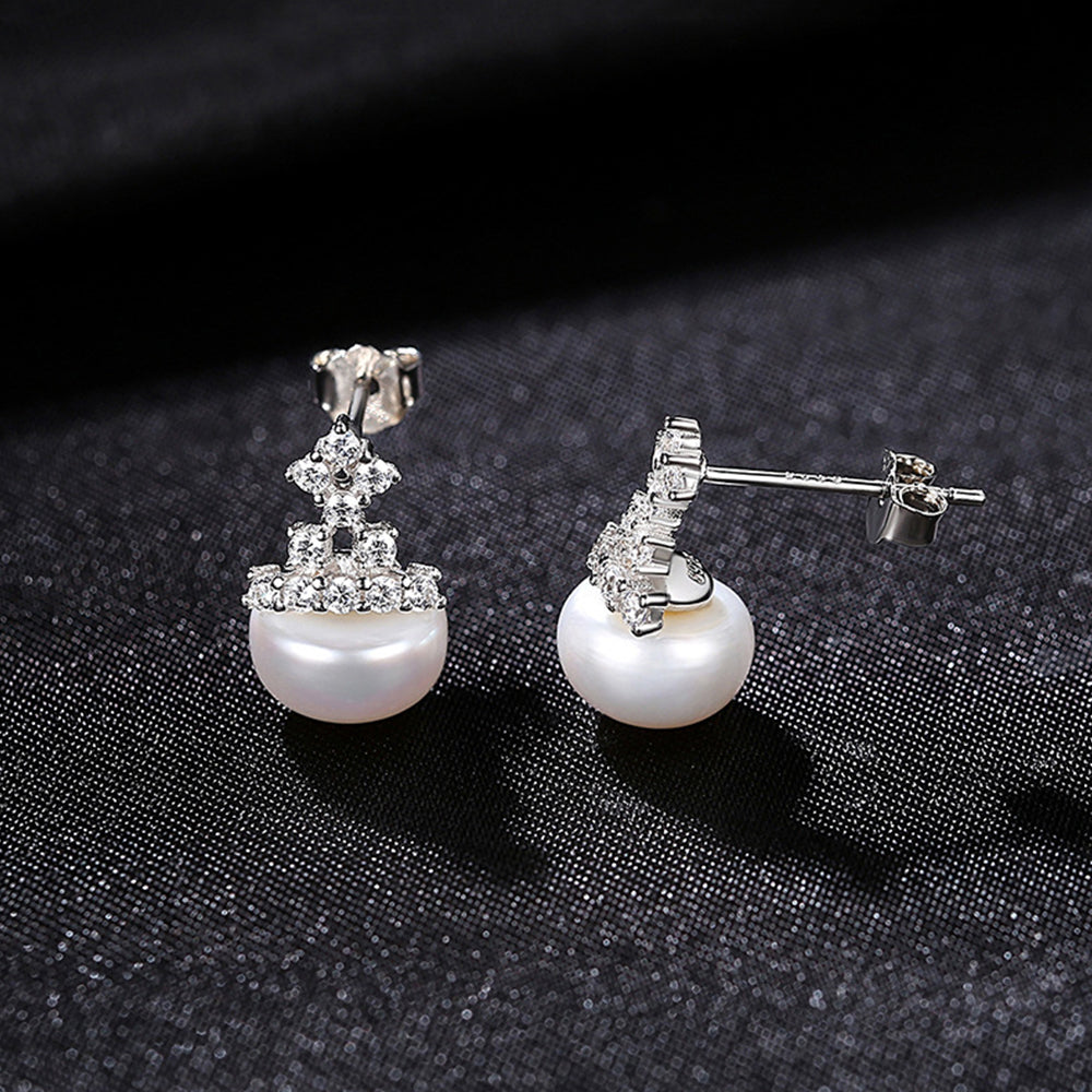 925 Sterling Silver Natural Pearl Drop Earrings Fashion Jewelry Gift for Women Girls