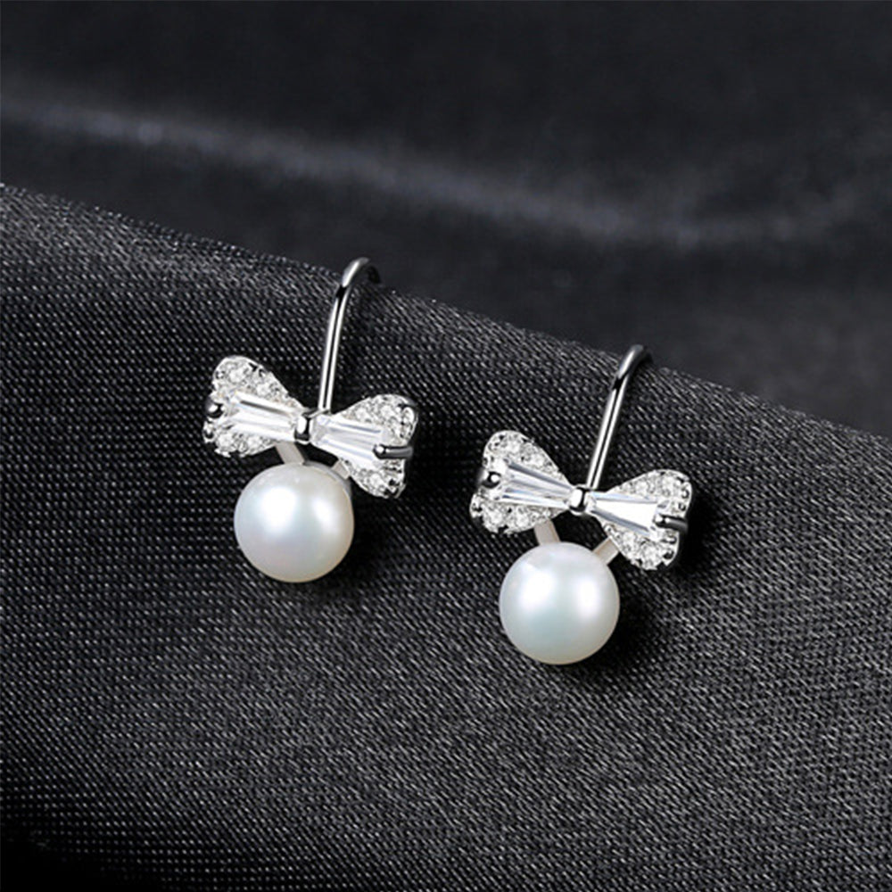 925 Sterling Silver Natural Pearl Drop Earrings Fashion Jewelry Gift for Women Girls