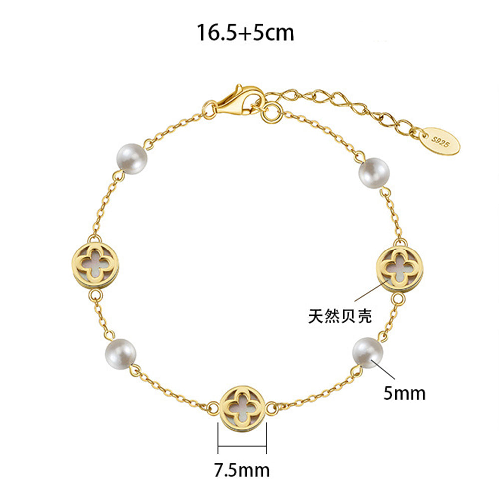 925 Sterling Silver Pearl Bracelet Fashion Jewelry Gift for Women Girls
