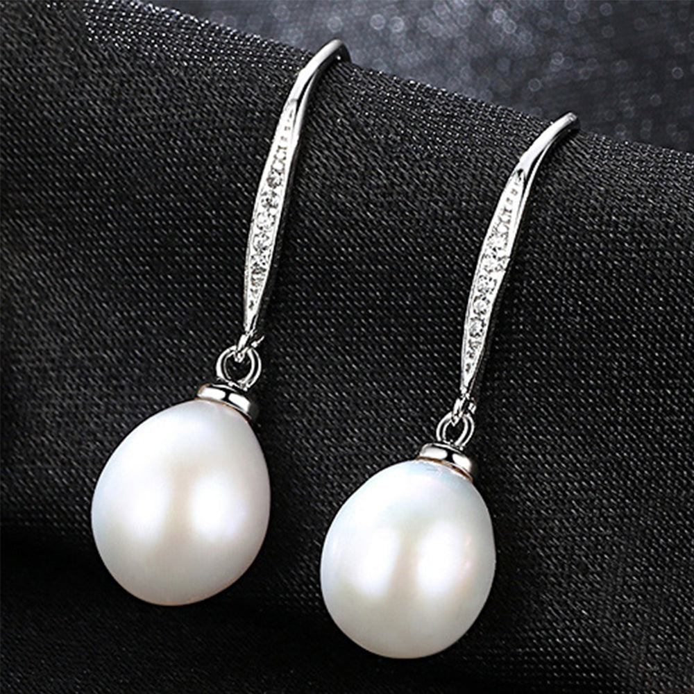 925 Sterling Silver Natural Pearl Drop Earrings Fashion Jewelry Gift for Women Girls