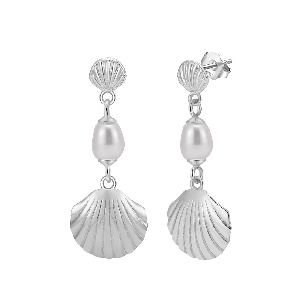 925 Sterling Silver Natural Pearl Earrings Fashion Jewelry Gift for Women Girl